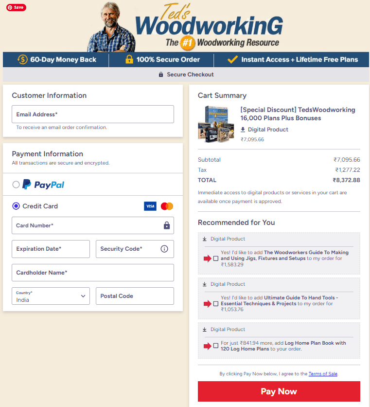 Teds Woodworking Checkout Page